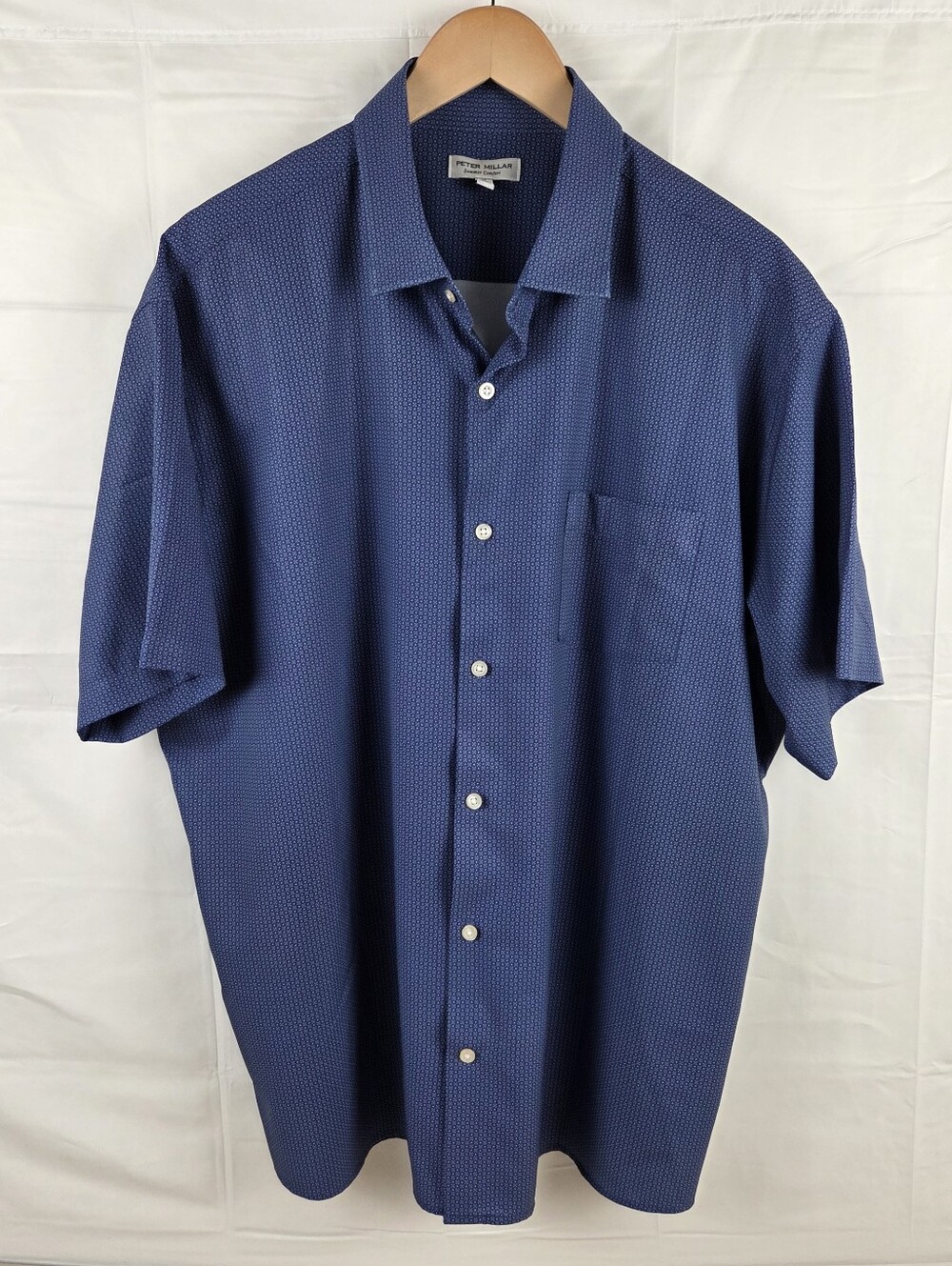 Peter Millar Performance Short Sleeve Poplin Sport Shirt Men XL Blue Micro Dots